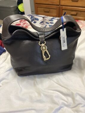 Dooney & Bourke Dark Brown Leather Shoulder Hobo with Gold Hardware